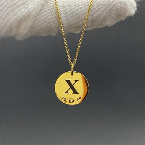 Custom Name Necklace Personalized Gold Round Letter Initials Necklaces For Women Stainless Steel Jewelry Customized Gift