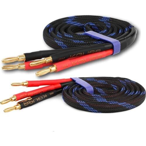 Pair Banana Plug Speaker Cable 600 Core 4N OFC Pure Copper HiFi Gold Plated Connector Audio Cable for Amp w/ Braided Sleeve