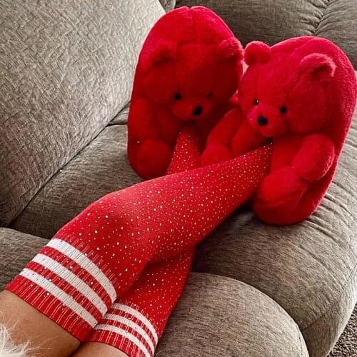 Plush Teddy Bear Bedroom Slippers Women Shoes Indoor House Slippers