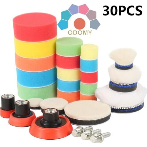 30pcs Car 1/2/3 Inch Circle Buffing Pad Tool Kit Auto Drill Polisher Sponge Set Car Waxing Buffing Pads Foam Drill Polishing Pad