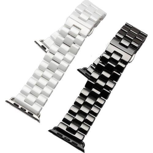 3 Beads Ceramic Watch Band for Apple Watch iWatch Strap for Series 1 2 3 Butterfly Buckle Ceramics Wristband 42/38mm Bracelet