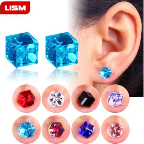 1 Pair Unisex Non Piercing Clip on Magnetic Magnet Crystal Square Cubic Zircon CZ Ear Stud Earrings