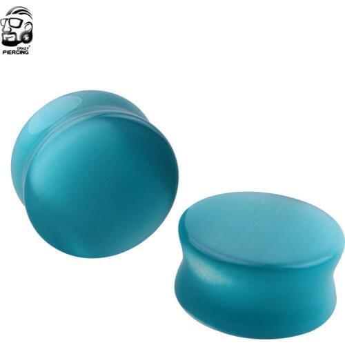 Aqua Cat Eye Stone Organic Stone Ear Expander Ear Stretcher Ear Tunnel Plug Body Piercing Jewelry