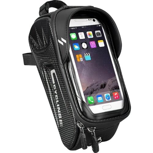 Bike Front Frame Bag Waterproof EVA Hard Shell Top Tube Phone Bag Cycling Phone Mount Pack Fit for 6.4 Inches Phones