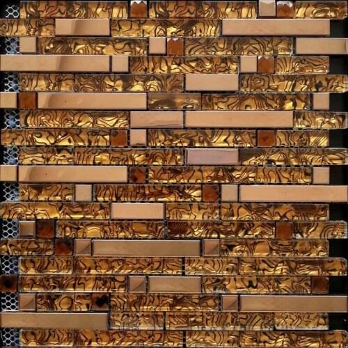 Tiger Shell Pattern Strip Metal Gold Glass Mosaic Tiles, kitchen backsplash bathroom shower fireplace mosaic wall tiles