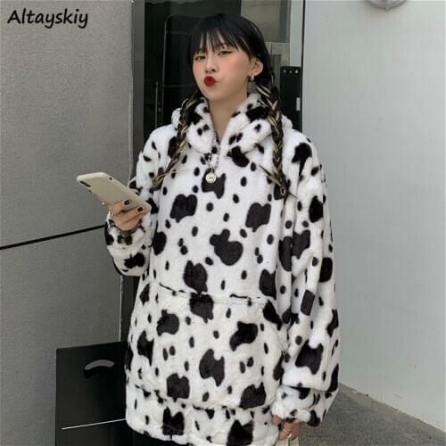 Hoodies Sweatshirts Women Fashionable Winter Ladies Kawaii Korean Style Thickening Students All-match Casual Long Sleeve Mujer