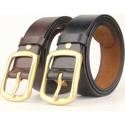Extended Large Belt Mens Pure Cow Leather Pure Copper Buckle Belt Large Size