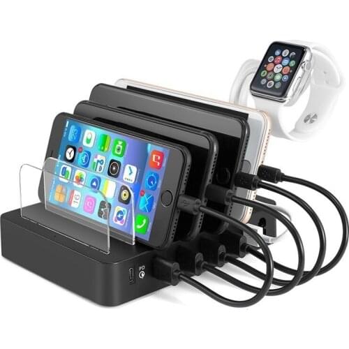 90w Multi 6 Ports Universal Detachable Usb Charging Station Stand Holder Desktop Charger For Mobile Phone Tablet