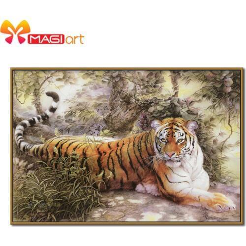 Cross stitch kits Embroidery needlework sets 11CT water soluble canvas patterns 14CT Chinese Style Tiger resting-NCMA058
