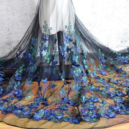 High-end 3D butterfly flower embroidered mesh lace fabric diy handmade clothing skirt wedding dress fabric