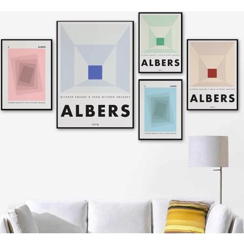 Josef Albers Exhibition Poster Abstract Square Mid Century Museum Canvas Print Painting Retro Wall Art Picture Office Home Decor