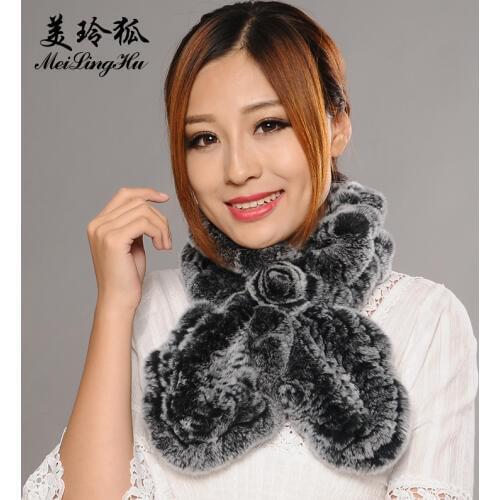 Womens Real Rex Rabbit Fur Scarf Winter Female Scarf Solid Color Natrual Fashion Real Fur Scarf Lady Warm Scarves for Women