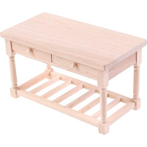 1:12 Dollhouse Miniature Unpainted Wood Table With Drawers Doll House Furniture Toys Accessories