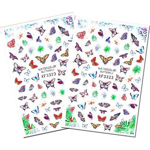 1 Sheet Nail Art Sticker Adhesive Gradient Color Nail Transfer Decal Decoration Maple Leaf Flower Butterfly DIY Design Tool