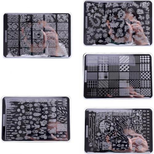 1x Big size Nail Stamping Plates Nail Template Mixed Design Stainless Steel Nail Art Stamp Template Manicure Nail Tools 14.5x9.5