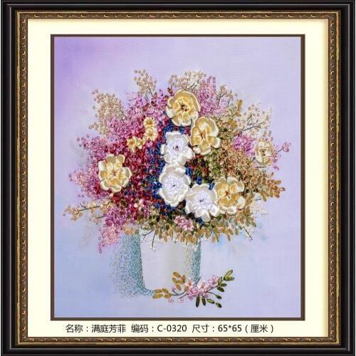 65x65cm Rose swan Ribbon embroidery kit stain painting set handcraft kit DIY handmade needlework art home decor