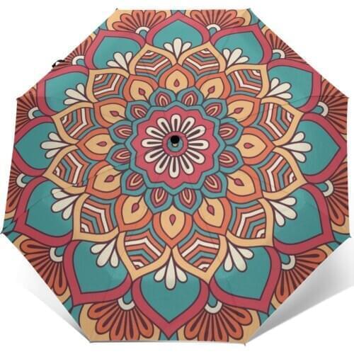 Automatic Umbrella Mandala Lotus three-fold umbrella women men rain umbrella