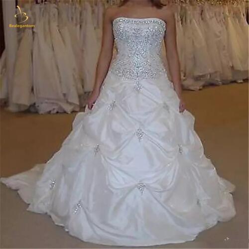Bealegantom 2019 Custom Made White Taffeta Wedding Dresses Ball Gown Beaded Bridal Gowns Robe De Mariee Vestido De Novia QA1406