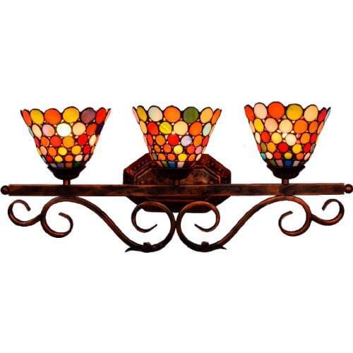 Bohemia Tiffany Glass Wall Mirror Lamp for Bathroom Bar Aisle Romantic Colorful 3 Heads Porch Light 1151