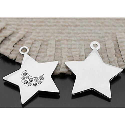 C237)6 pieces 37x35mm Stainless Steel Color Zinc Alloy with Rhinestone Star and Moon Pendants Diy Jewelry Findings Accessories