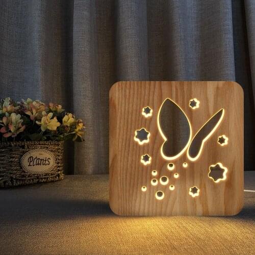Butterfly Swan Whale 3D LED Wooden Night Light Hollow Table Lamp USB Power Desk Lights For Baby Kids Christmas New Year Gift