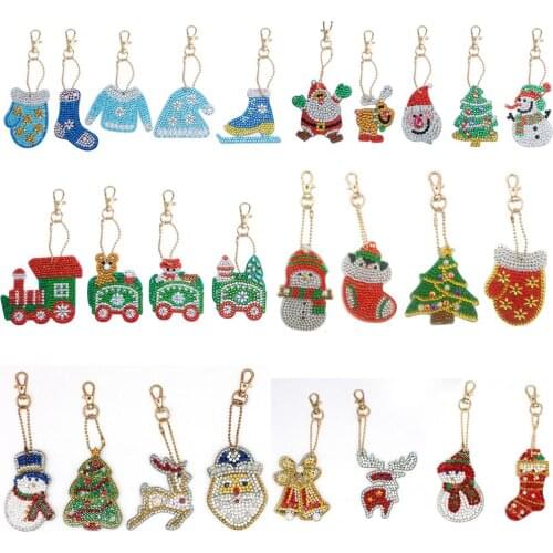 DIY Christmas Diamond Keychain Special Shaped Full Diamond Painting Keyring Keychain Cross Stitch Embroidery Women Bag Key Chain