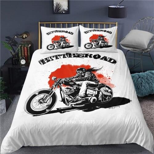 Skeleton Print Down Quilt Pillowcase Motorcycle Beauty Pattern Bedding Family Set Double Queen King Size 2-3 Pieces Home Textile