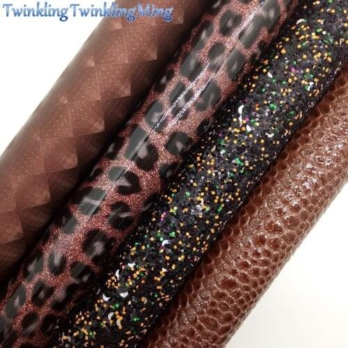 BROWN Glitter Fabric, Leopard Glitter Faux Fabric, Synthetic Leather Fabric Sheets For Bow A4 21x29CM Twinkling Ming XM767