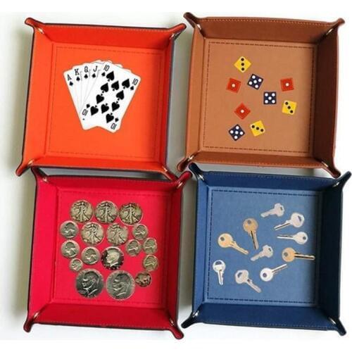 Creative PU Leather Trinket Folding Tray Collapsible Phone Key Wallet Coin Desktop Storage Sundries Box Bins Accessories