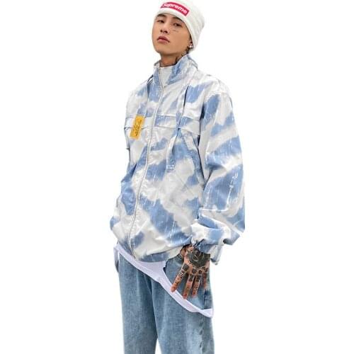 Tie Dye Zipper Jacket Harajuku Men/Women Couple Korean Version Spring Autumn 2021 New Loose Student Casual Outerwear Frock Coat