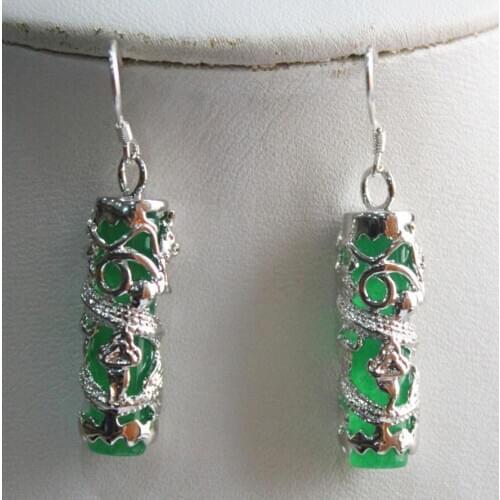 Hot Sell unique Amazing Green natural jade Dragon Earring