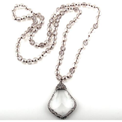 MOODPC Fashion Bohemian Tribal Jewelry 8mm Glass Long Knotted Beads Handmade Paved Drop Necklaces Women Ethnic Necklace