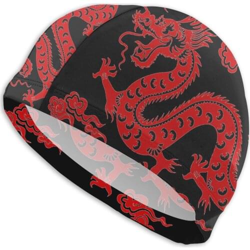 Mens Asian Culture Swimming Caps Dragon Tattoo Bath Caps Swimwear For Swim Pool