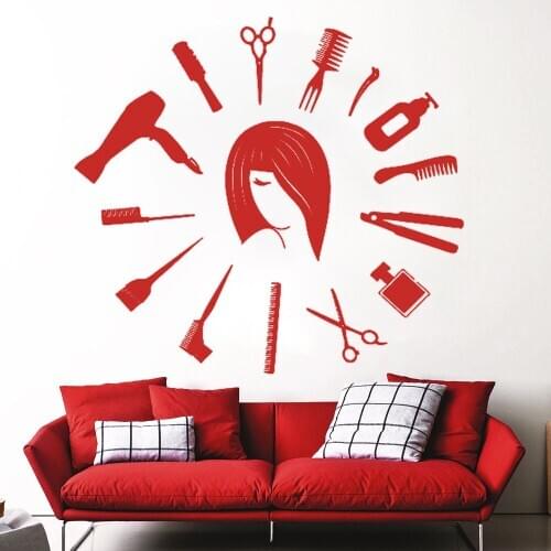Hair Salon Wall Window Decal for women Beauty Salon decoration Sticker Hair Stylist Hair Tools Scissors Barber Shop decor HY1596