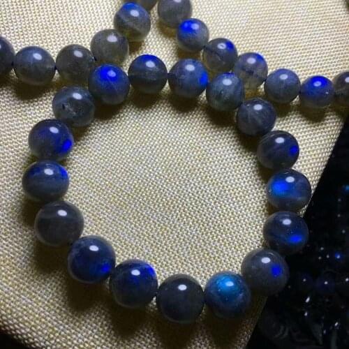 Natural Moonstone Blue Light Crystal Beads Woman Bracelet 12-11mm AAA