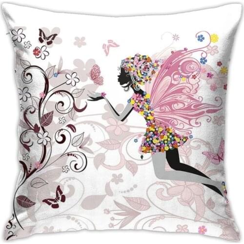 Printed pillowcase flower fairy butterfly girl sofa pillow car chair cushion cover pillow covers window pad soft 45*45cm