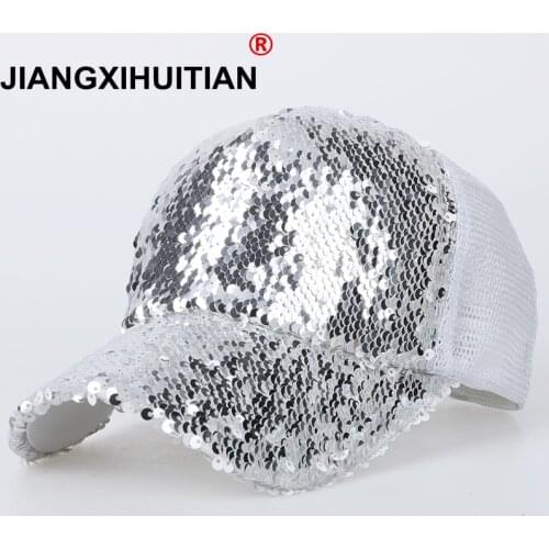 NEW Sequins Paillette Bling Shinning Mesh Baseball Cap Striking Pretty Adjustable Women Girls Hats For Party Club Gathering
