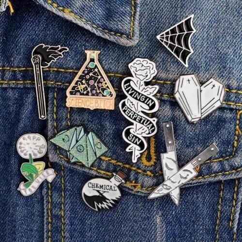 New Creative Personality Hot Rose Dandelion Dagger Matchstick Shaped Brooch Enamel Pins Badge Denim Coat Jewelry Gifts Brooches