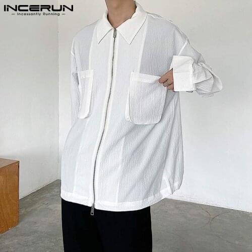 New Men Stylish Camiseta Hot Sale Fashionable Solid Casual Streetwear Blouse Pocket Double Zipper Shirts S-5XL Tops 2021 INCERUN