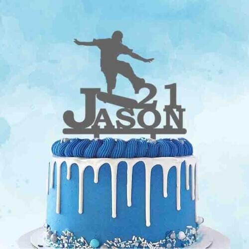 Personalized Birthday Cake Topper Custom Name Age Man Playing Skateboard Topper For Birthday Party Cake Decoration