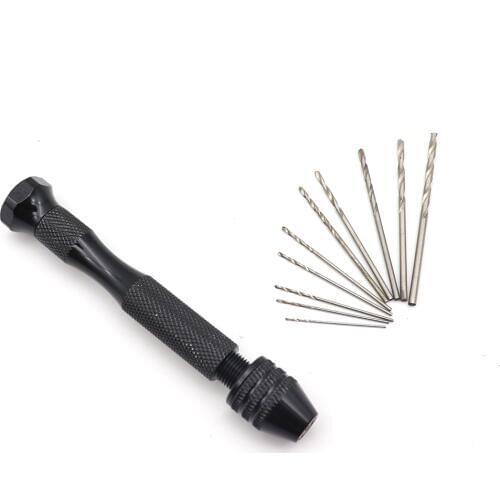 Hand Drill Jewelry Craft Manual Chuck Mini 10PCS Twist Bit Black Easy Drill Bit