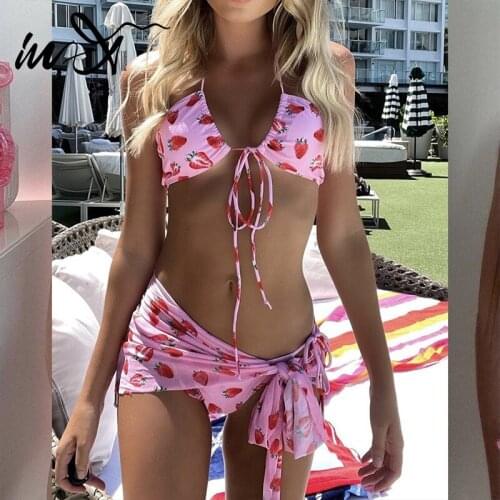 In-X sexy micro bikini 2021 Print swimsuit womens swimming suit Skirts swimwear female Halter bathing suit Brazilian biquini XL