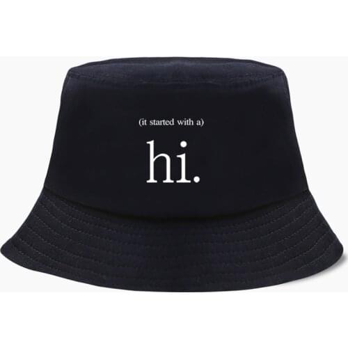 It Started With a hi Bob Bucket Hats Summer Mens Letter Print Panama Women Fisherman Hat Cotton Korean Black Hip Hop Beach Cap