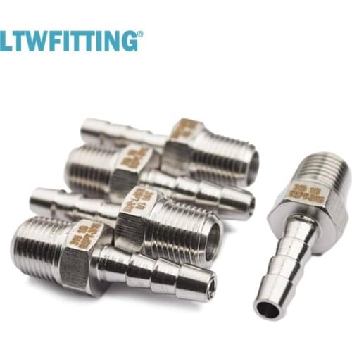 LTWFITTING Stainless Steel 316 Barbed Fitting Connector 1/8" Male BSPT x 3/16"(5mm) Hose Barb Fuel Gas Water