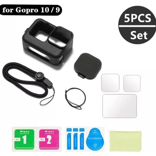 Silicone Case for GoPro Hero 9 Black Tempered Glass Screen Protector Protective Film Lens Cap Cover for Go Pro 9 Accessories