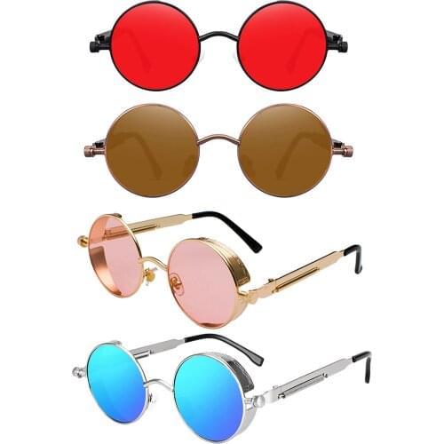 Retro Gothic Steampunk Circle Sunglasses for Women Men Round Len Metal Frame