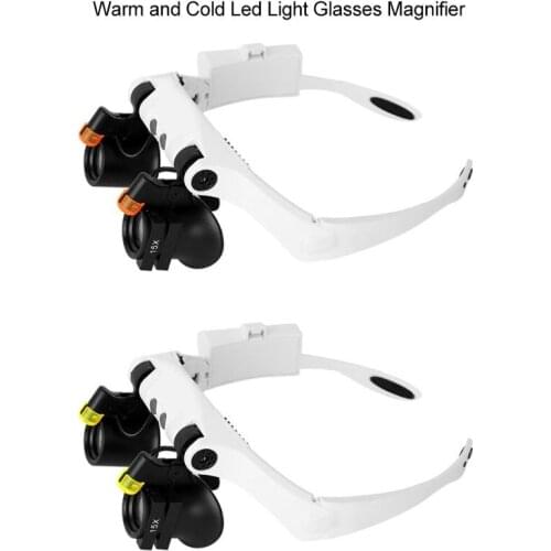 Glasses Magnifier Cold Warm Light Source Magnifying Glass With Led Light 12 Lens 3X 4X 5X 6X 7X 10X Illuminated Magnifier