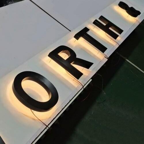 Built up Backlit Stainless Steel Warm Light Channel Letter Led Signage Wall-mounted Waterproof SUS Acrylic Office Storefront