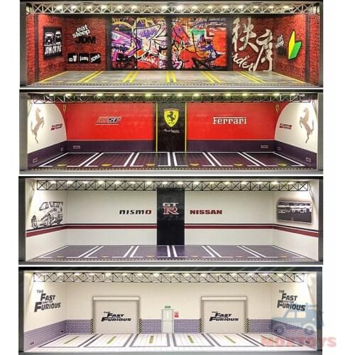 GEECHAN-MODEL 1:64 Display Cabinet Bright Model Carport JDM Nissan USB lights Finished