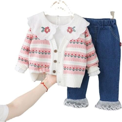 Spring Autumn Winter Baby Girl Clothes Set Kids Clothes Children Clothing Sets Baby Girls Jacket Coat T-shirt+Pant Casualsuit